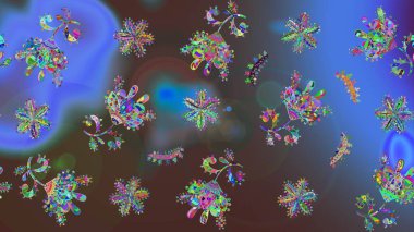 Raster illüstrasyonu. Mavi renkli mavi papatya deseni. Mavi renklerde.