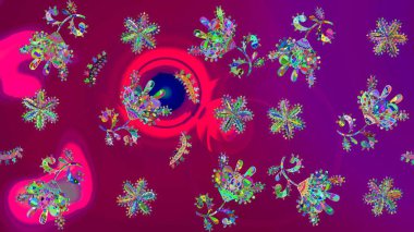 Bahar çiçekleri dallı desen, mor renkler ve çiçek silueti. Raster deseni.