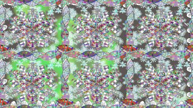 Çiçek buketleriyle klasik tarzda kusursuz desenler. Raster illüstrasyonu. Tarafsız renklerde.