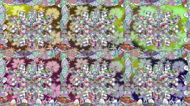 Raster illüstrasyonu. Küçük çiçekli kusursuz yay deseni. Suluboya stilinde nötr renkler üzerine.