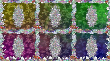 Kusursuz çiçek deseni. Asya tekstil tarzında. Raster illüstrasyonu. Raster illüstrasyonu. Yeşil renkte çiçekler.