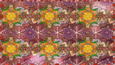 Bahar çiçekleriyle desenli dallı, çiçek siluetiyle renklendirilmiş desen. Raster deseni.