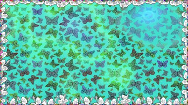 Kelebek desenli güzel çizim tasarımı. Mavi renkli resimler.