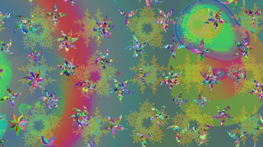 Şirin çiçekli eskiz deseni ve yeşil renkli yapraklar, suluboya çiçek deseni, duvar kağıdı, kart veya kumaş için fayanslı. Raster illüstrasyonu.