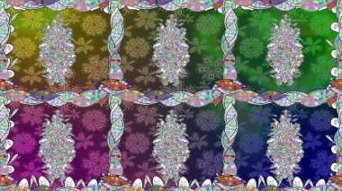 Çiçekli, suluboya desenli kusursuz çiçek deseni. Düz Çiçek Elementleri Tasarımı. Renkli Bahar Temalı Kusursuz Arkaplan. Yeşil renkli çiçekler. Raster illüstrasyonu.