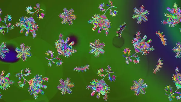 Raster illüstrasyonunda kusursuz çiçek deseni. Yeşil renkli çiçekler. Düz Çiçek Elementleri Tasarımı. Renkli Yaz Temalı Kusursuz Arkaplan.