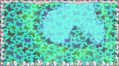 Perfect for textile, wallpapers, web page backgrounds, surface textures. Cute butterfly seamless pattern in blue colors. Butterfly floral pattern on tropical theme. Raster illustration. clipart