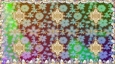 Çizgi sanatı tasarım şablonu için kusursuz sınır. Altın desenli çiçek dekoru. Davetiyeler, kartlar, web sayfası için Raster illüstrasyon. Doğu tarzı element. Tarafsız renklerde altın element.