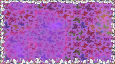 Kumaş ve kağıt için uygun. Raster. Uçan güvelerle kusursuz, çok renkli bir arka plan. Parlak kelebeklerin kusursuz arka planı. Güzel renkli kelebekler menekşe renklerinde kaotik bir şekilde uçar..