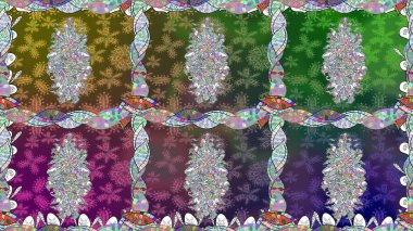 Düz Çiçek Elementleri Tasarımı. Raster illüstrasyonunda kusursuz çiçek deseni. Renkli Bahar Temalı Kusursuz Arkaplan. Yeşil renkte çiçekler.