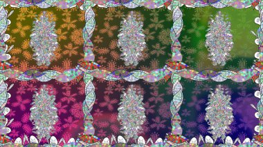 Renkli Bahar Temalı Kusursuz Arkaplan. Güzel kumaş deseni. Karalama çiçeği. Düz Çiçek Elementleri Tasarımı. Zentangle soyut çiçekleri. Raster illüstrasyonu.