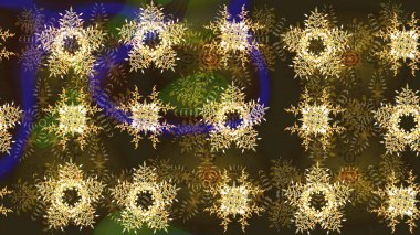 Raster Noel soyut renkli arka plan ve tatlı kar tanesi. Sarı, kahverengi ve gri kar taneleri. Raster illüstrasyonu.