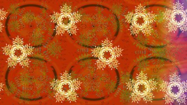 Çiçek desenli çizim. Raster illüstrasyonu. Asya tekstil tarzında. Turuncu renkli çiçekler. Raster illüstrasyonu.