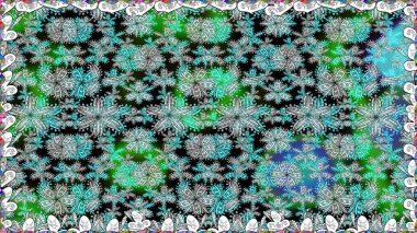 Mavi maviye. 1950-1960 motifleri. Retro tekstil tasarım koleksiyonu. Çiçekli ipek eşarp. El çizimi çiçek elementleriyle soyut, dikişsiz raster deseni..