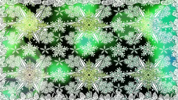 Şirin çiçekli kusursuz desen ve yeşil renkli yapraklar, suluboya çiçek deseni, duvar kağıdı, kart ya da kumaş için fayanslı. Raster illüstrasyonu.