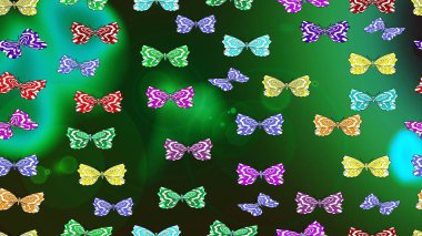 Raster illüstrasyonu. Tekstil, duvar kâğıtları, web sayfası arkaplanları ve yüzey dokuları için mükemmel. Yeşil renkli kelebeklerin eskiz arka planı.