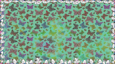 Fantasy illustration. Illustration in green and gray colors. Fashion cute fabric design. Beautiful fashion pattern with butterflies. Raster illustration. clipart