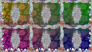 Renkli Bahar Temalı Kusursuz Arkaplan. Yeşil renkli çiçekler. Çiçeksiz desenli arka plan. Düz Çiçek Elementleri Tasarım Raster illüstrasyonu.