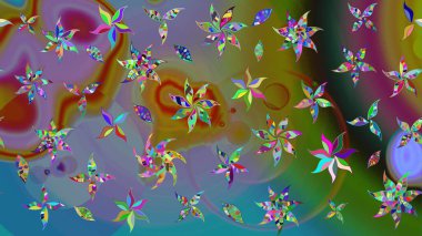 Düz Çiçek Elementleri Tasarımı. Renkli Bahar Teması eskiz kalıbı. Kahverengi renkli çiçekler. Güzel çiçek deseni..