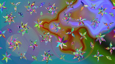 Mavi renkli çiçekler. Hediye ambalaj kağıdı, tebrik kartları, posterler ve pankart tasarımı. Raster düz çiçek çizim deseni.