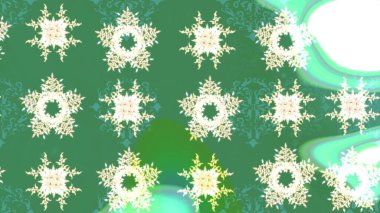 1950-1960 motifleri. Çiçekli ipek eşarp. El çizimi çiçek unsurları olan soyut çizim raster deseni. Retro tekstil tasarım koleksiyonu. Yeşil yeşile.