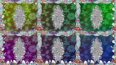 Raster Çiçek İllüstrasyonu 'nun şirin tekstili. Yeşil renkli etnik çiçeklerle kusursuz bir desen..