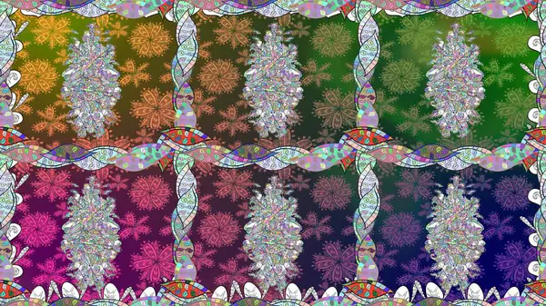 Raster illüstrasyonu. Şirin karalama çiçekleri olan kusursuz çiçek desenleri. Raster illüstrasyonu. Eskiz stili yeşil renkler. El yapımı çiçek ve bitki koleksiyonu.