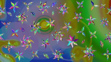 Nazik, sevimli çiçek arkaplanı. Çiçekli karalama şeklinde Raster çiçek deseni. Yeşil renkte çiçekler.