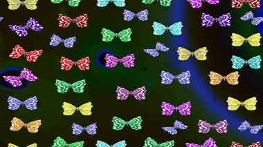 Uçan güvelerle çok renkli bir arka plan çiz. Raster. Kumaş ve kağıt için uygun. Güzel renkli kelebekler gri renklerde kaotik bir şekilde uçarlar. Parlak kelebeklerin özgeçmişini çiz.