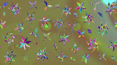 Raster illüstrasyonu. Asya tekstil tarzında. Raster illüstrasyonu. Çiçek desenli çizim. Tarafsız renklerde çiçekler.