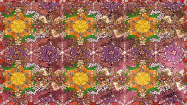 Çiçekler. Soyut etnik raster kusursuz desen. Vadinin çiçekleri kahverengi renklerde.