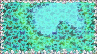 Mavi arka planda güzel renkli kelebekler. Çocuk için Raster Moda Kelebekleri duvar kağıdı. Çocuklar kelebeksiz desen.