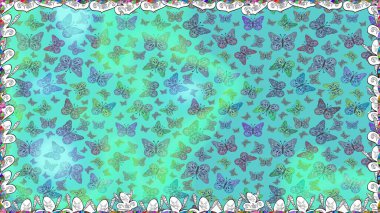 Klasik tarzda hem de. Çocuk için bahar paleti olan güzel raster kelebeği. Raster illüstrasyonu. Mavi, yeşil ve nötr arkaplanda suluboya kelebekler.