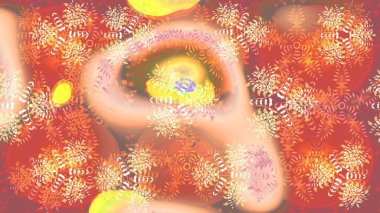 Kar taneleri, kar yağışı. Düşen Noel stili kar taneleri. Renkli bir arka planda izole edilmiş güzel turuncu ve pembe kar taneleri. Görüntü.