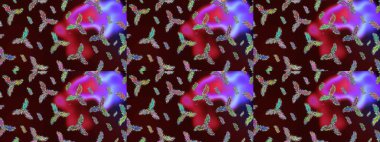 Kış konsepti Kahverengi, mor ve kırmızı renkte kar tanelerinden oluşan kış deseni. Düz yatıyordu. Raster illüstrasyonu.