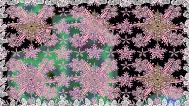 Güzel, parlak, pürüzsüz kumaş, tuval. Raster illüstrasyonu. Kıvırcık, parlak örgü. Çiçek çelengi. Eski moda arka plan. Şablon, pürüzsüz, çiçekli kenar..