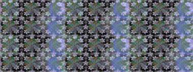 Çiçekli karalama şeklinde Raster çiçek deseni. Yumuşak, mavi renkte yaz çiçekleri. Raster illüstrasyonu.