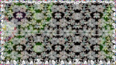 İşlemeli çiçekli, dikişsiz desen. Parmak izi, kumaş, duvar kâğıdı, tekstil için raster dokusu. Renkli grunge soyut arkaplanı Cologray çiçekleriyle zenginleştirir.