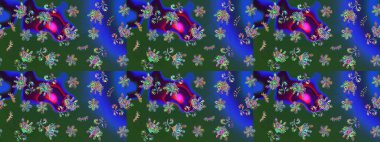 Tropik, dikişsiz çiçek deseni. Raster illüstrasyonu. Yeşil renkte çiçekler.