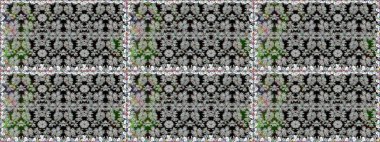 Sevimli çiçek raster deseni. Düz Çiçek Elementleri Tasarımı. Kusursuz Renksiz Bahar Temalı Kusursuz Arkaplan. Gri renkli çiçekler.