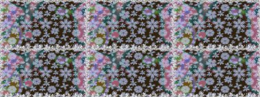 Şirin çiçekli kusursuz desen ve nötr renklerde yapraklar, suluboya çiçekli desen, duvar kağıdı, kart veya kumaş için fayanslı. Raster illüstrasyonu.