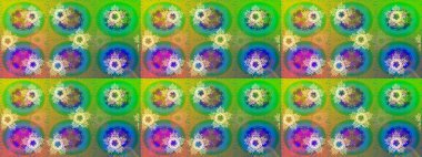 Raster Noel soyut renkli arka plan ve tatlı kar tanesi. Farklı kar taneleri toplayıcısı, yeşil, mavi ve sarı renklerde kış elementleri..