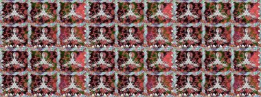 Küçük gri çiçekli oldukça eski bir besin torbası deseni. Millefleur 'lar. Tekstil, kumaş, kapaklar, duvar kağıtları, baskı, naylon, yapıştırma, örgü, dekupaj için çiçeksiz arkaplan.