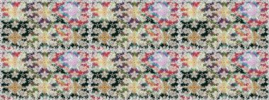 Renkli grunge, koloni çiçekleri ile soyut bir arka plan oluşturur. Parmak izi, kumaş, duvar kâğıdı, tekstil için raster dokusu. İşlemeli çiçek desenli..