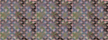 Çiçekli, kusursuz bir arkaplan. Çocuk stili. Renkli Bahar Temalı Kusursuz Arkaplan. Düz Çiçek Elementleri Tasarımı.