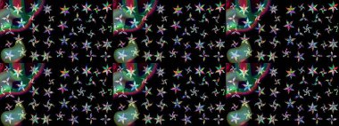 Raster illüstrasyonu. Siyah ve yeşil renkli kristal kar taneleri.