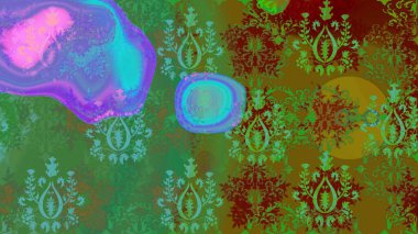 Üzerinde yeşil renkte karalamalar olan çiçek desenleri çiz. Raster illüstrasyonu.