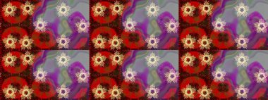 El çizimi çiçekli soyut çizim kalıbı. Kırmızı renkte çiçekler. Raster illüstrasyonu.