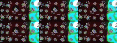 Küçük çiçekte hoş bir çiçek deseni var. Kahverengi renkler ve parlak çiçekler üzerine soyut çizim deseni. Çiçek elementli zarif raster dokusu..