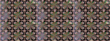 Kusursuz bir arka plan modeli. Vadinin çiçekleri siyah renklerde. Suluboya, elle çizilmiş. Raster - stok.